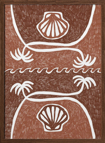 Tropical Beach Scallops | Poster - Walnut Frame Interior