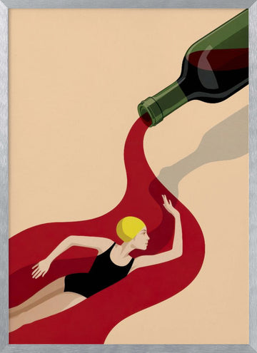 Red Wine Swimmer | Poster - Silver Frame Interior