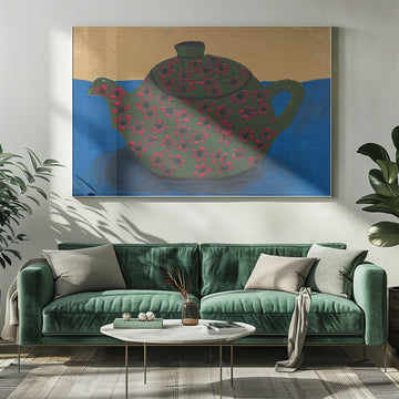 Green Floral Teapot Still Life | Poster - Room Interior 1