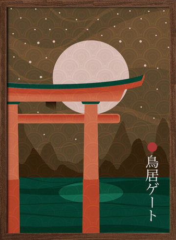 Moonlit Torii Gate | Poster - Walnut Frame Interior