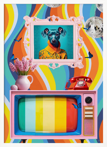 Groovy Dog Pink TV | Poster - White Frame Interior