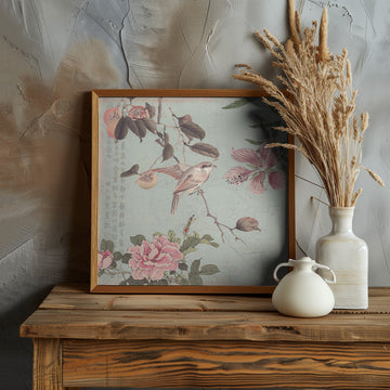 Asian Bird and Peonies | Poster - Room Interior 1