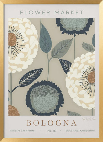 Blue Botanical Bloom | Poster - Gold Frame Interior
