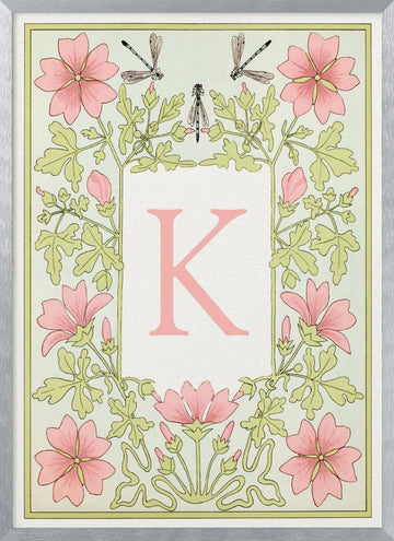 Floral K and Dragonflies | Poster - Silver Frame Interior