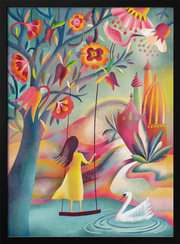 Enchanted Garden Swing | Poster - Black Metal Frame Interior