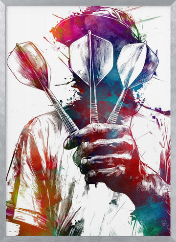 Vibrant Darts Player | Poster - Silver Frame Interior