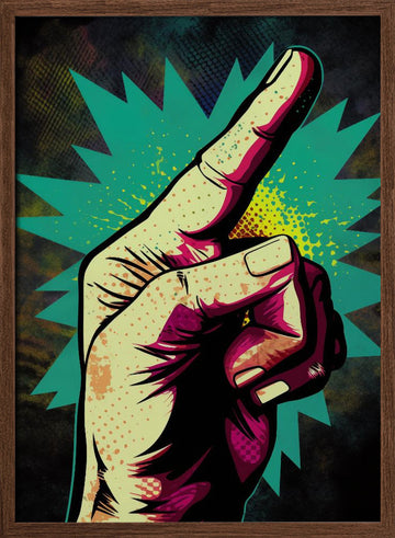 Pointing Hand Pop Art | Poster - Walnut Frame Interior