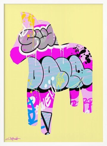 Pink Blue Graffiti Horse | Poster - White Frame Interior