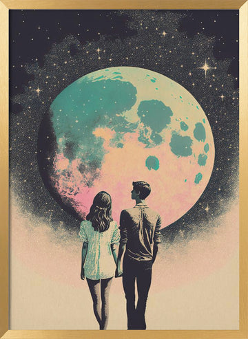 Lunar Lovers' Journey | Poster - Gold Frame Interior