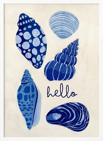 Hello Blue Seashells | Poster - White Frame Interior