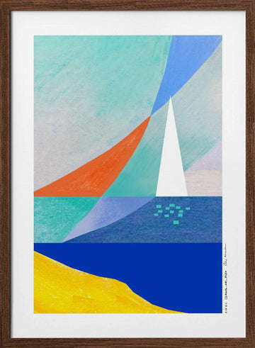 Geometric Ocean Sailboat | Poster - Walnut Frame Interior