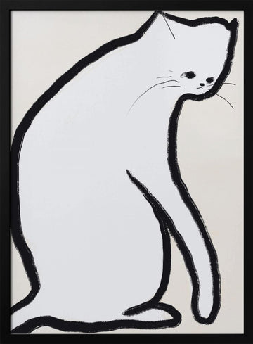 Pensive White Cat | Poster - Black Metal Frame Interior