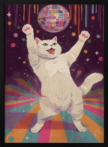 Happy Disco Cat | Poster - Black Metal Frame Interior