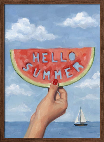 Hello Summer Watermelon | Poster - Walnut Frame Interior