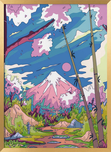 Mount Fuji Cherry Path | Poster - Gold Frame Interior