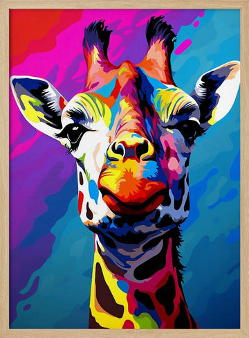 Colorful Pop Art Giraffe | Poster - Wood Frame Interior