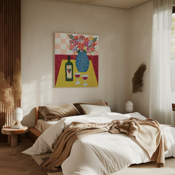 Vibrant Wine and Flowers | Canvas - Room Interior 2