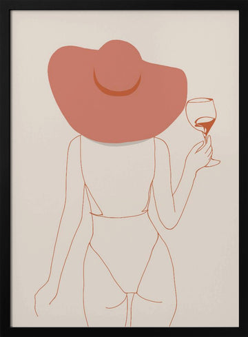 Chic Hat And Wine | Poster - Black Metal Frame Interior