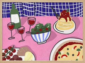 Cozy Italian Dinner | Poster - Wood Frame Interior
