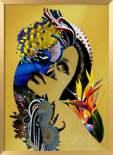 Golden Peacock Woman | Poster - Gold Frame Interior