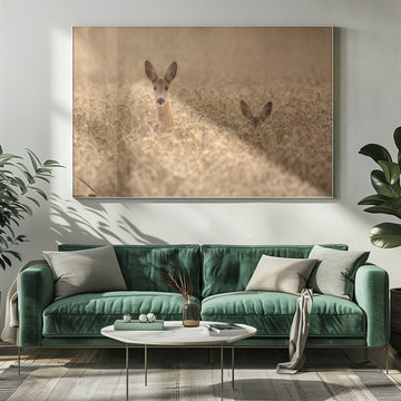Curious Deer in Golden Wheat | Poster - Room Interior 1