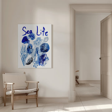 Indigo Sea Life Watercolor | Canvas - Room Interior 1