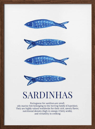 Portuguese Blue Sardines | Poster - Walnut Frame Interior