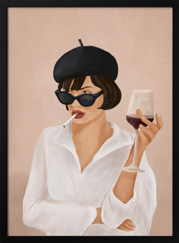 Chic Smoking Lady | Poster - Black Metal Frame Interior