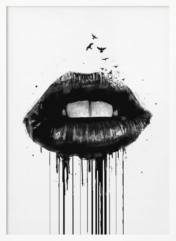 Dark Lips With Birds | Poster - White Frame Interior