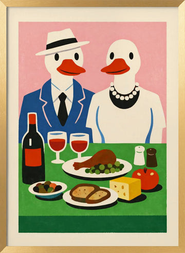 Ducks Dinner Date | Poster - Gold Frame Interior