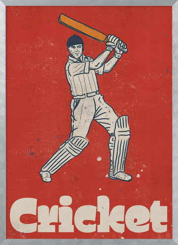 Vintage Cricket Player | Poster - Silver Frame Interior