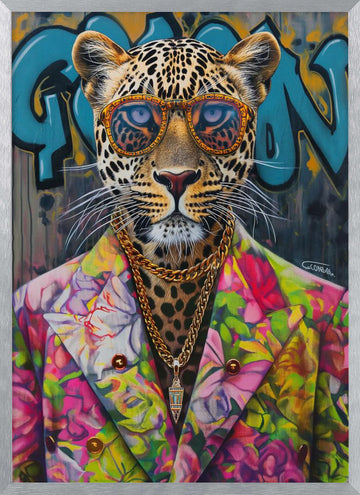 Stylish Leopard Graffiti | Poster - Silver Frame Interior