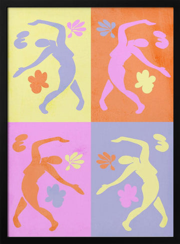 Vibrant Dancing Figures | Poster - Black Metal Frame Interior