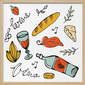 Delightful Wine and Bites | Poster - Wood Frame Interior