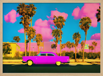 Tropical Pink Car | Poster - Wood Frame Interior