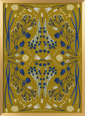 Folk Mirrored - Blue and Olive | Poster - Gold Frame Interior