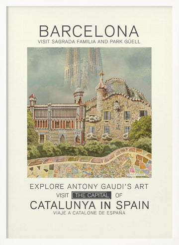 Barcelona Gaudi Landmarks | Poster - White Frame Interior
