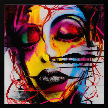 Vibrant Abstract Woman | Poster - Black Metal Frame Interior