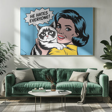 Cheerful Woman Grumpy Pet | Poster - Room Interior 1