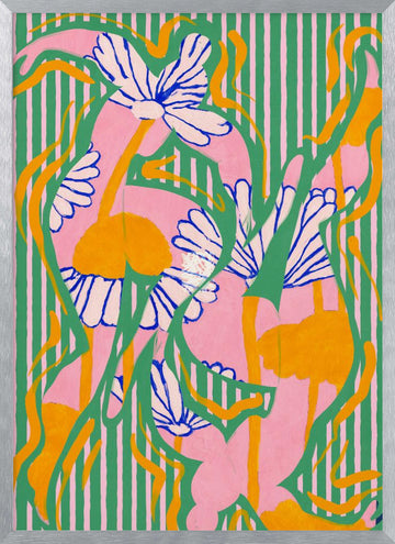 Vibrant Striped Daisies | Poster - Silver Frame Interior