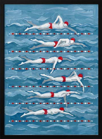 Swimmers In Motion | Poster - Black Metal Frame Interior