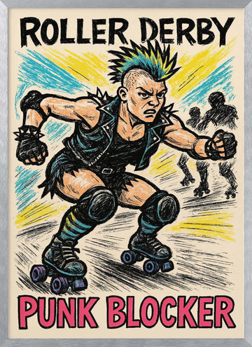 Roller Derby Punk Blocker | Poster - Silver Frame Interior