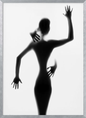 Silhouetted Woman Embrace | Poster - Silver Frame Interior