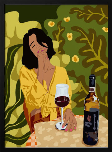 Pensive Woman Outdoors | Poster - Black Metal Frame Interior