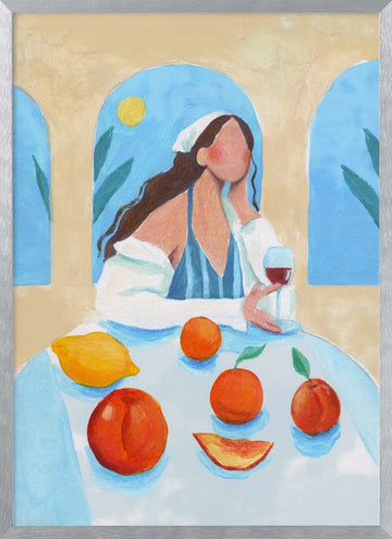 Girl with Peaches | Poster - Silver Frame Interior