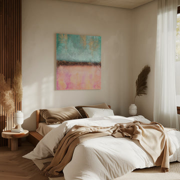 Teal Pink Gold Drips | Canvas - Room Interior 2
