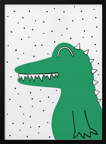 Smiling Green Crocodile | Poster - Black Metal Frame Interior