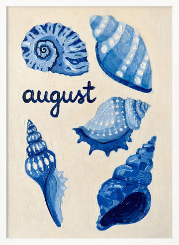 Blue August Seashells | Poster - White Frame Interior
