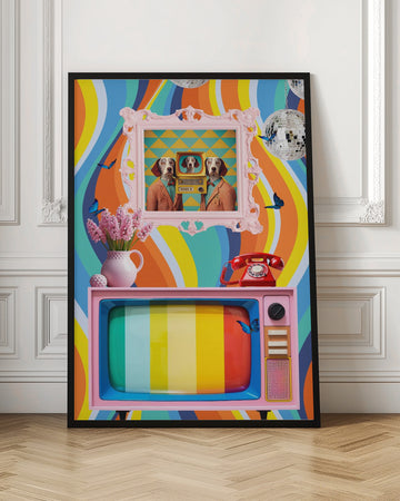 Colorful Retro Dog Scene | Poster - Room Interior 1