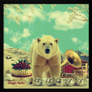 Festive Polar Bear Scene | Poster - Black Metal Frame Interior